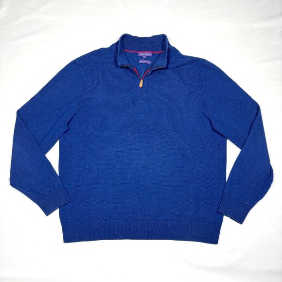 Alan Flusser 100% Pure Cashmere Blue 1/4 Zip Pullover Golf Sweater Mens 2XL - Picture 1 of 8